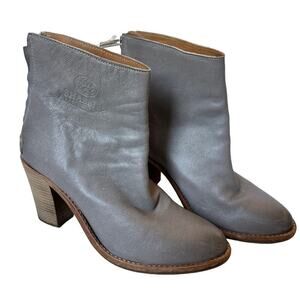 Shabbies Amsterdam Gray Leather Back Zip Chunky Heeled Ankle Boots Size 8.5